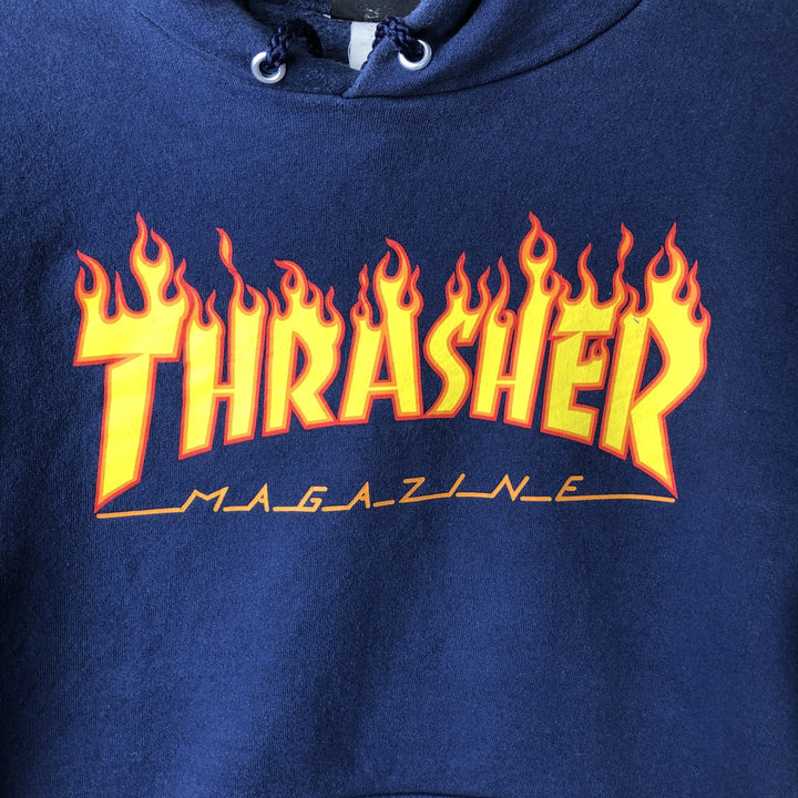 Thrasher Fire Pattern Pullover Hoodie, Men's Size M cotton navy blue type Vintage Second Hand