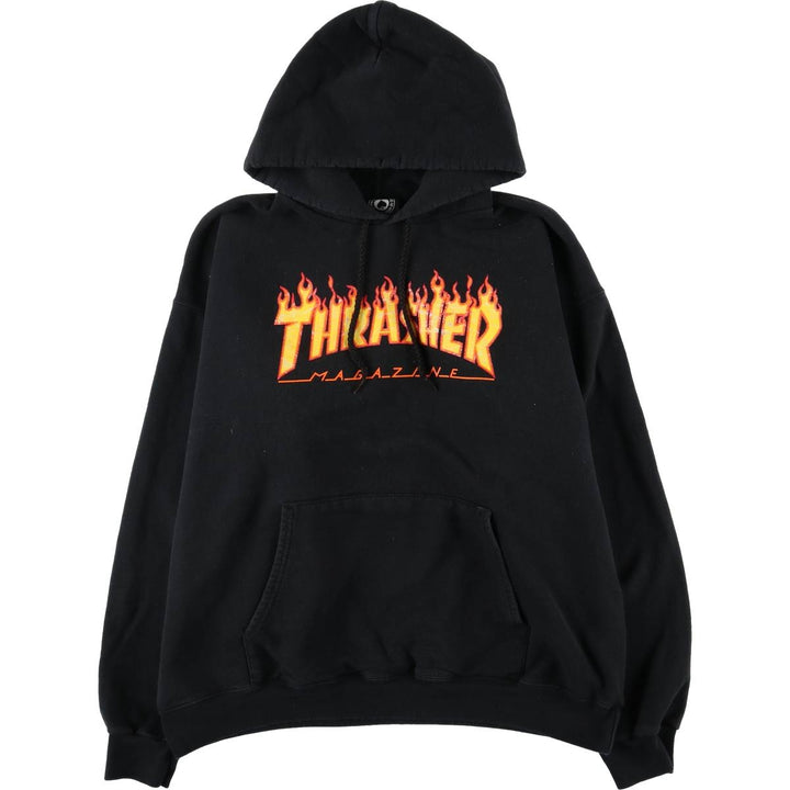 Thrasher Fire Pattern Pullover Hoodie, Men's Size L cotton black type Vintage Second Hand