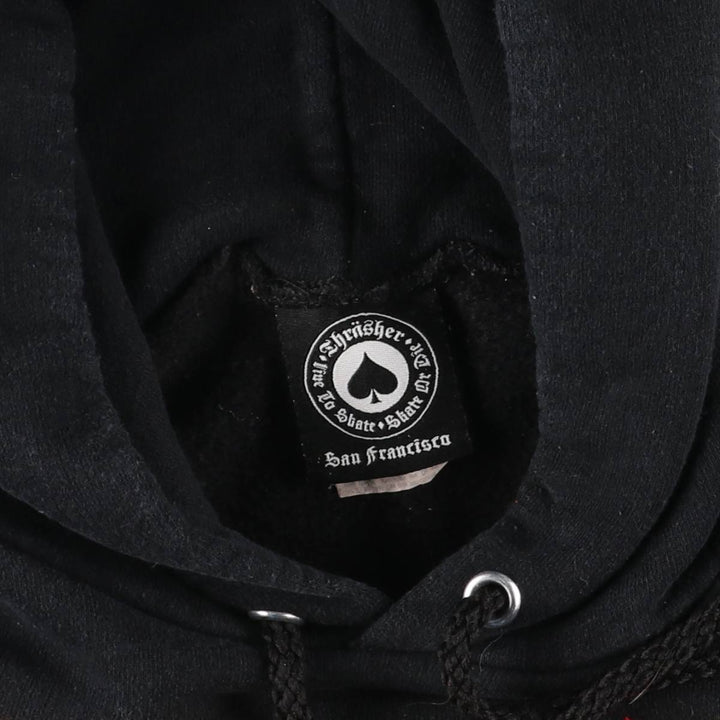 Thrasher Fire Pattern Pullover Hoodie, Men's Size L cotton black type Vintage Second Hand