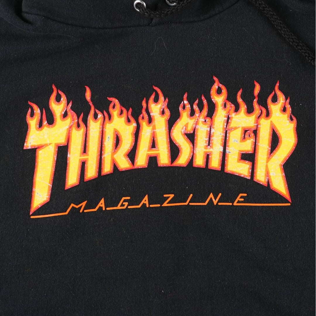 Thrasher Fire Pattern Pullover Hoodie, Men's Size L cotton black type Vintage Second Hand