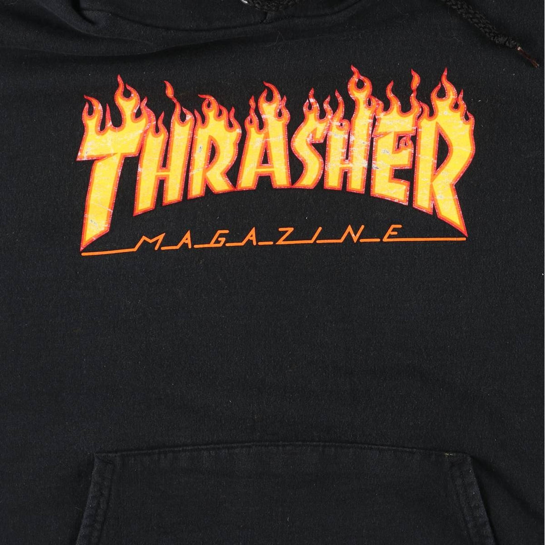 Thrasher Fire Pattern Pullover Hoodie, Men's Size L cotton black type Vintage Second Hand