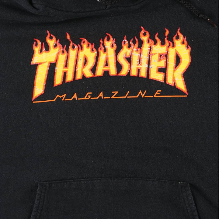 Thrasher Fire Pattern Pullover Hoodie, Men's Size L cotton black type Vintage Second Hand