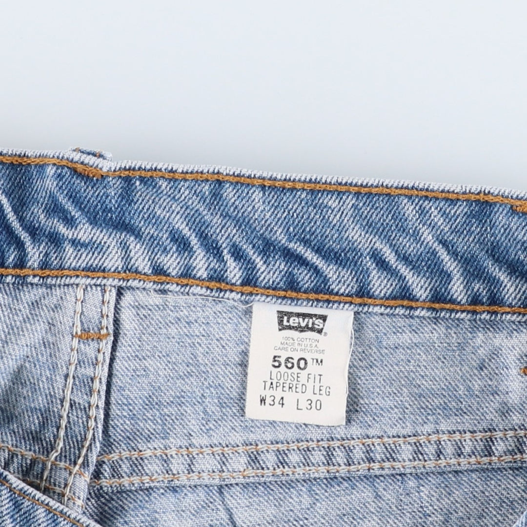90'S Levi's 560 Loose Fit Tapered Denim Pants, Made in USA, Men's, Size W33, Vintage cotton Blue type light blue Vintage Second Hand