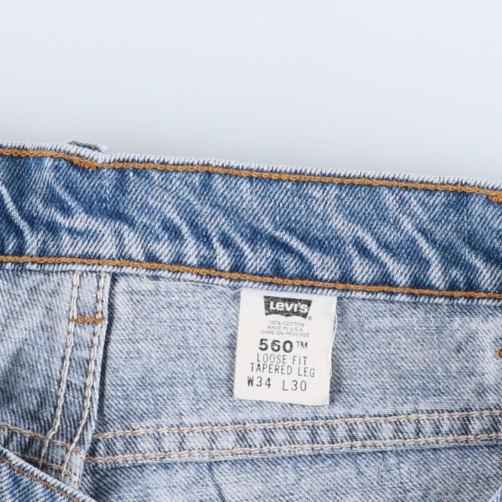 90'S Levi's 560 Loose Fit Tapered Denim Pants, Made in USA, Men's, Size W33, Vintage cotton Blue type light blue Vintage Second Hand