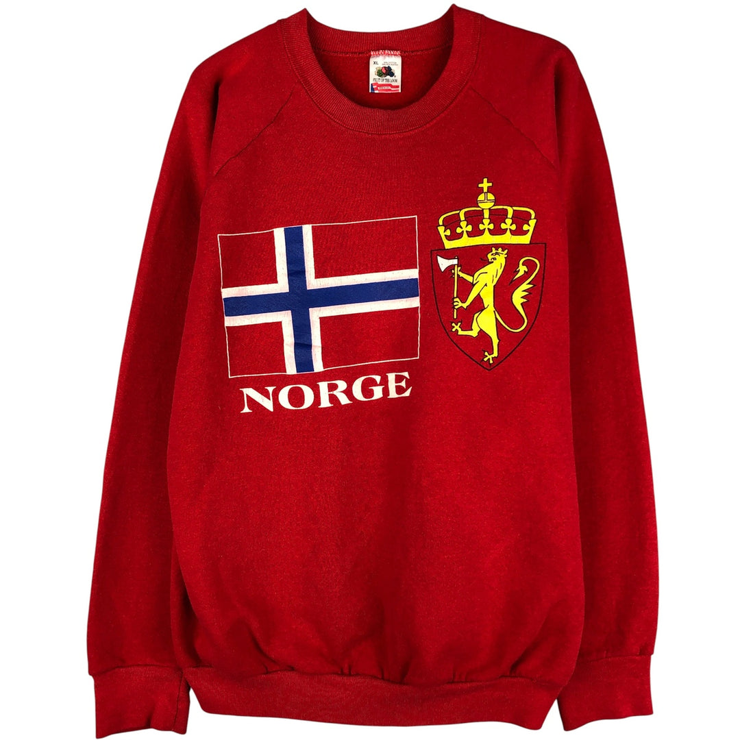 Vintage 90'S Fruit of the Loom Norway print sweatshirt, Made in USA, Men's XL cotton red type Vintage Second Hand