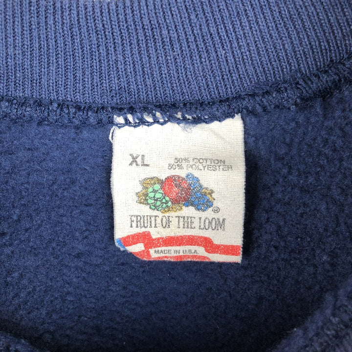 Vintage 80's Fruit of the Loom printed sweatshirt, made in the USA, size XL for men cotton navy blue type Vintage Second Hand