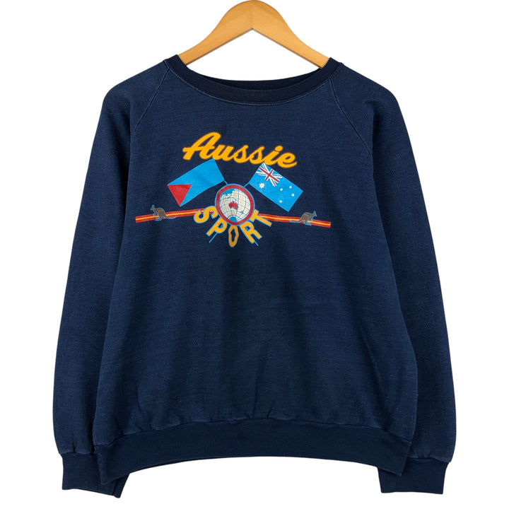 Printed sweatshirt, Made in USA, Men's size M cotton blue type Vintage Second Hand
