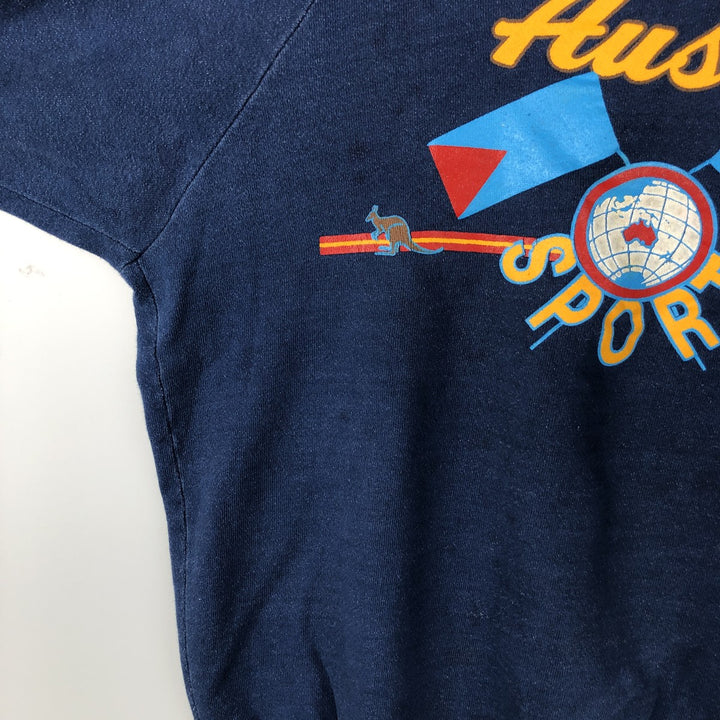 Printed sweatshirt, Made in USA, Men's size M cotton blue type Vintage Second Hand
