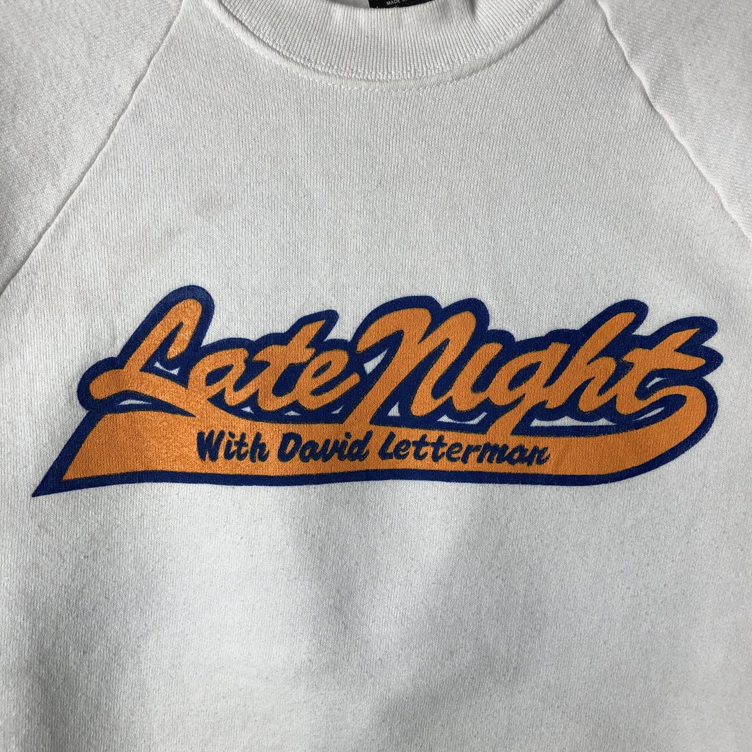 80'S Screen Stars Late Show with David Letterman Print Sweatshirt, Men's Size Medium cotton white type Vintage Second Hand
