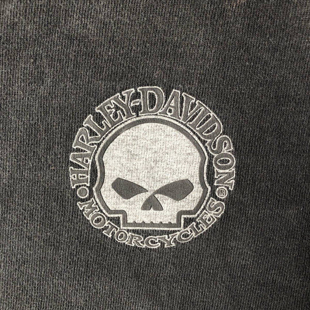 Harley-Davidson Skull Pattern V-neck Long Sleeve T-Shirt, Men's Size Medium cotton black type Vintage Second Hand