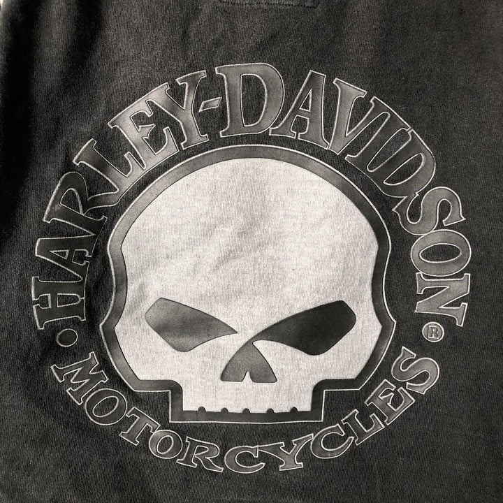Harley-Davidson Skull Pattern V-neck Long Sleeve T-Shirt, Men's Size Medium cotton black type Vintage Second Hand