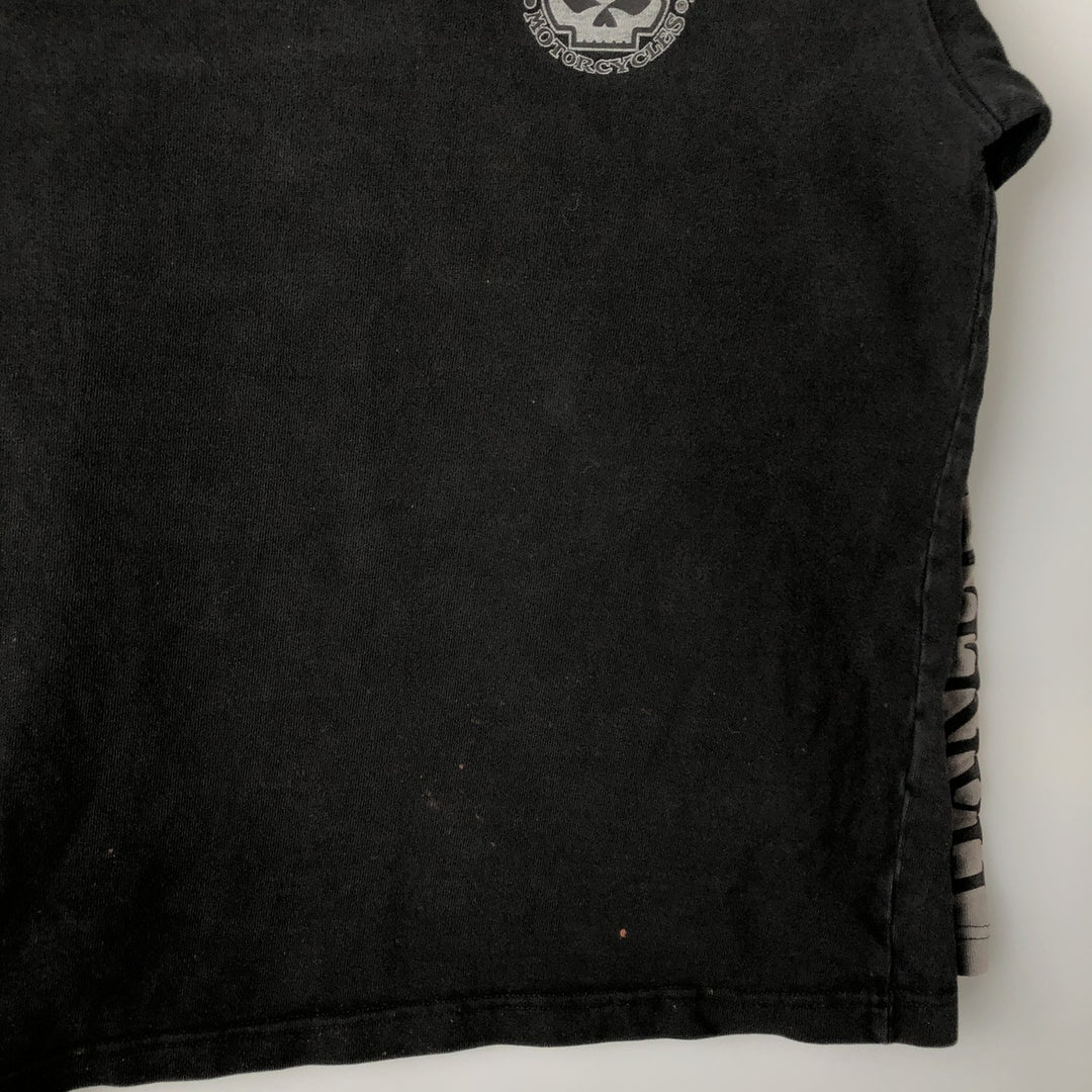 Harley-Davidson Skull Pattern V-neck Long Sleeve T-Shirt, Men's Size Medium cotton black type Vintage Second Hand