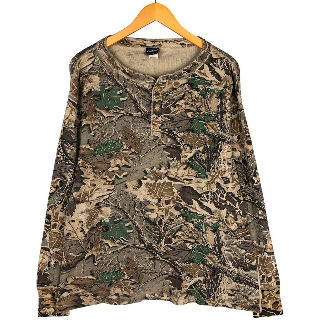 Duofold Treebark Camo Thermal Long T-Shirt, Men's XXL cotton multicolor Vintage Second Hand