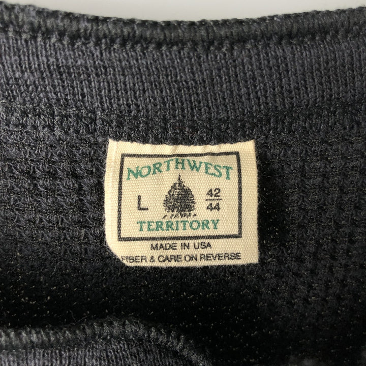 Vintage Northwest Waffle Henley T-Shirt, Men's Size L, Made in USA polyester black type Vintage Second Hand