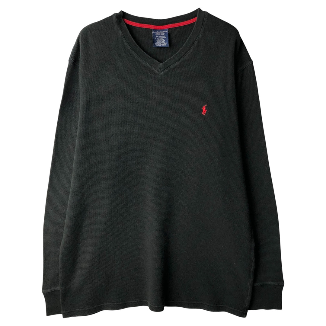 Ralph Lauren Polo Ralph Lauren Sleepwear V-neck Thermal Long T-shirt, Waffle, Men's XXL cotton black type Vintage Second Hand