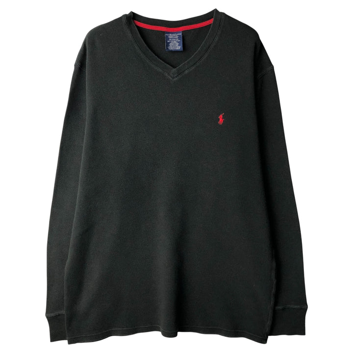 Ralph Lauren Polo Ralph Lauren Sleepwear V-neck Thermal Long T-shirt, Waffle, Men's XXL cotton black type Vintage Second Hand