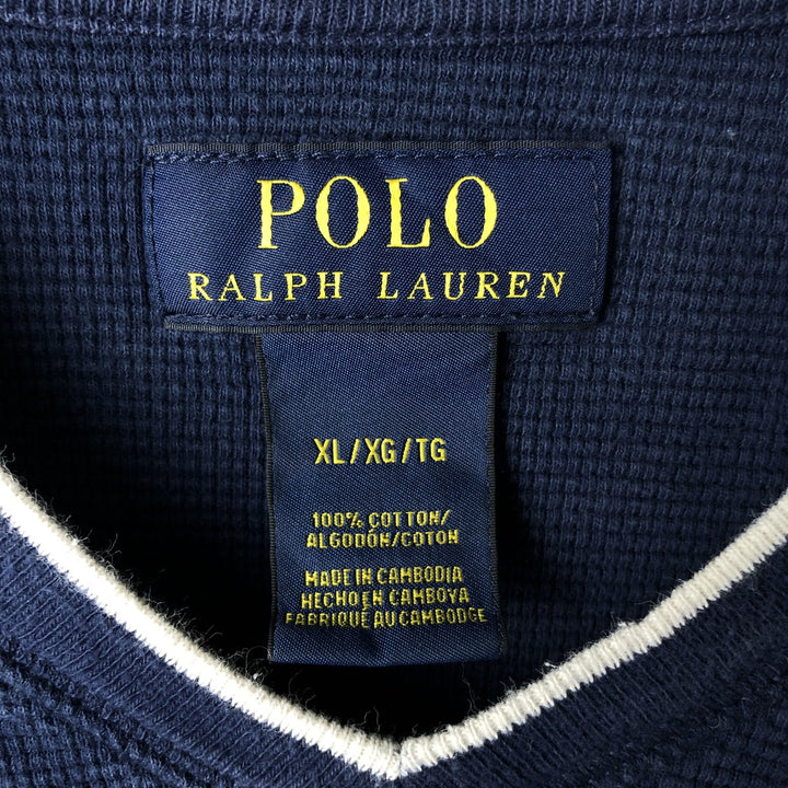 Ralph Lauren POLO RALPH LAUREN V-neck thermal long sleeve T-shirt waffle men's XL size cotton navy blue type Vintage Second Hand