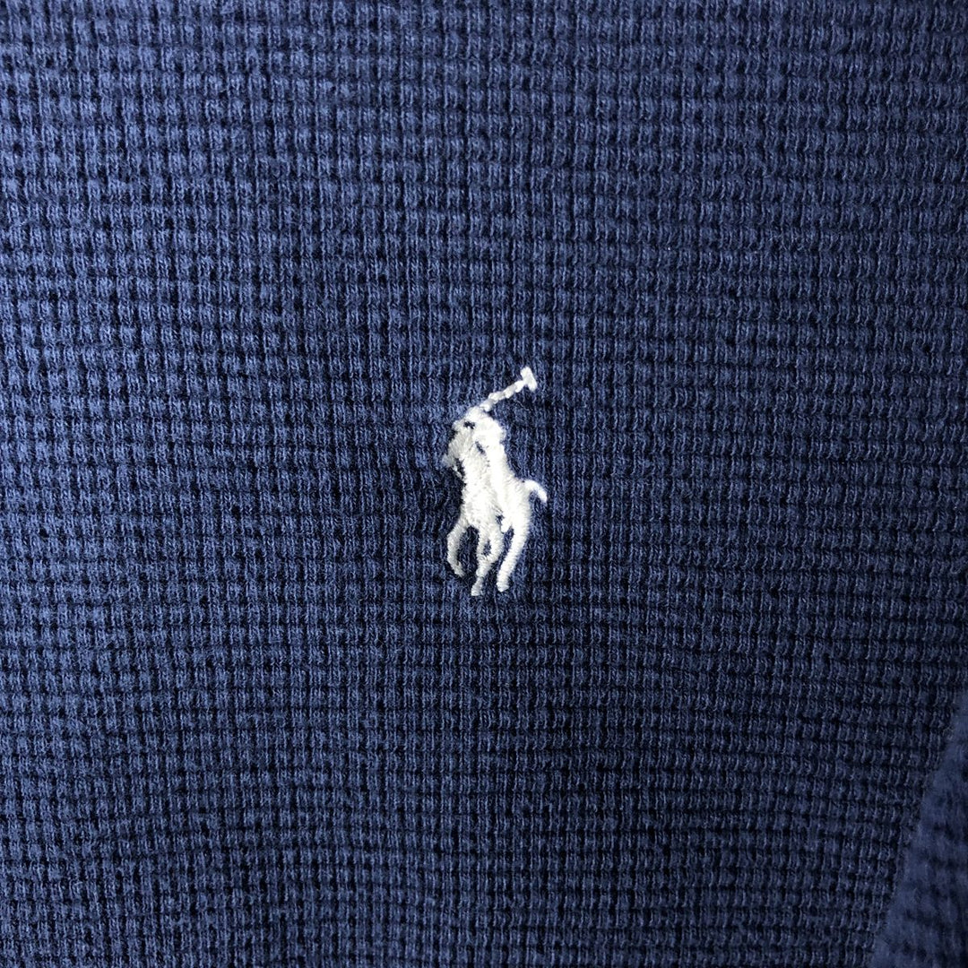 Ralph Lauren POLO RALPH LAUREN V-neck thermal long sleeve T-shirt waffle men's XL size cotton navy blue type Vintage Second Hand