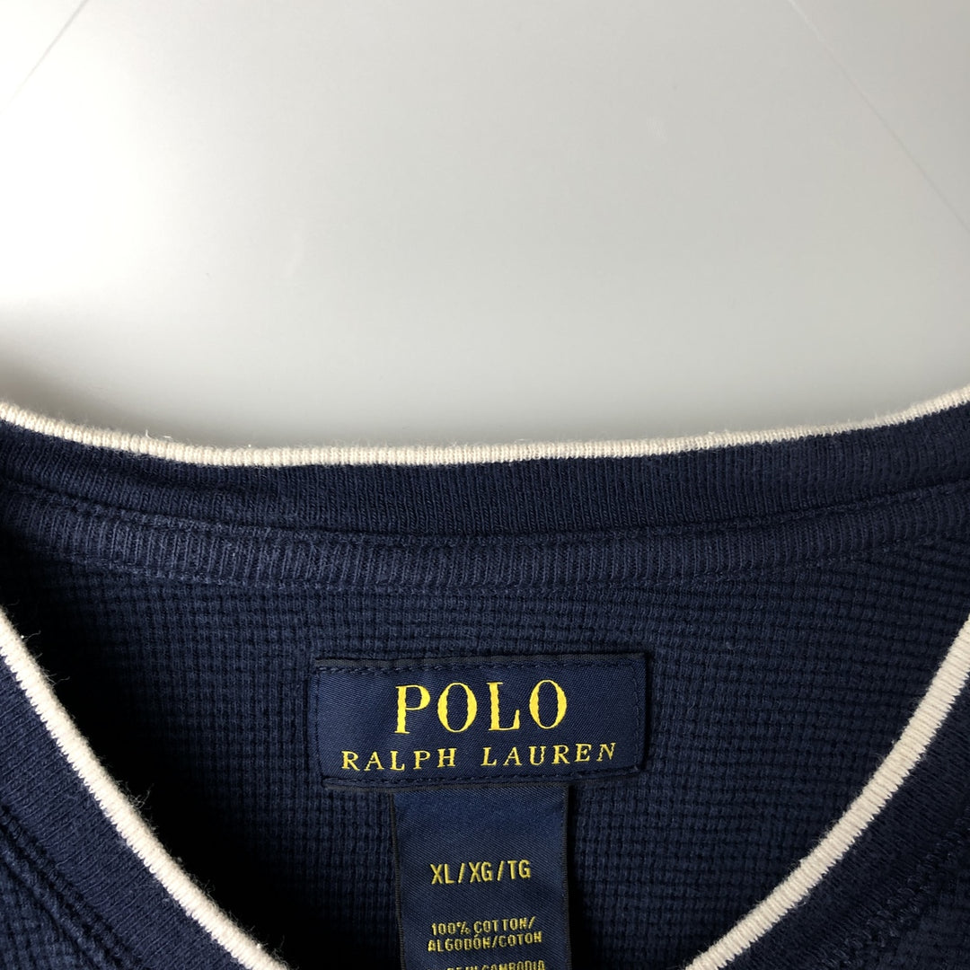 Ralph Lauren POLO RALPH LAUREN V-neck thermal long sleeve T-shirt waffle men's XL size cotton navy blue type Vintage Second Hand