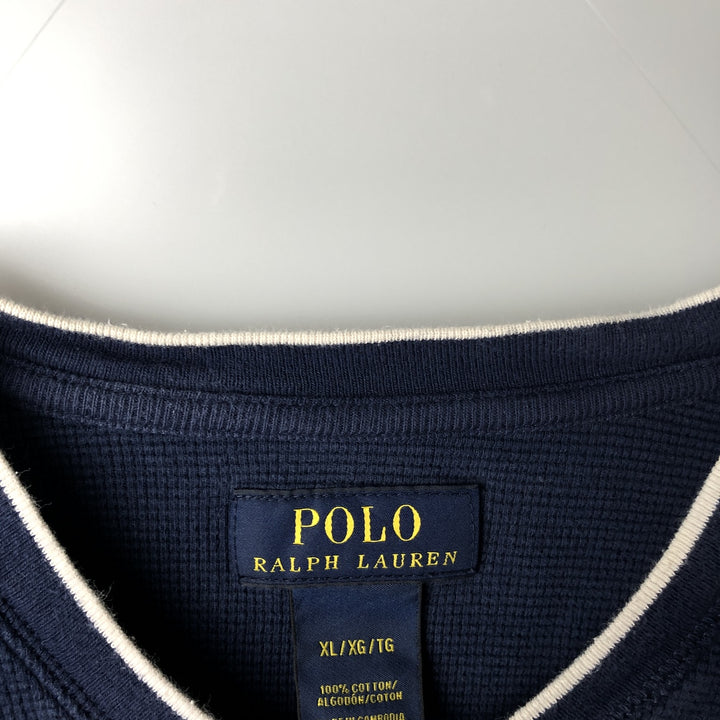 Ralph Lauren POLO RALPH LAUREN V-neck thermal long sleeve T-shirt waffle men's XL size cotton navy blue type Vintage Second Hand