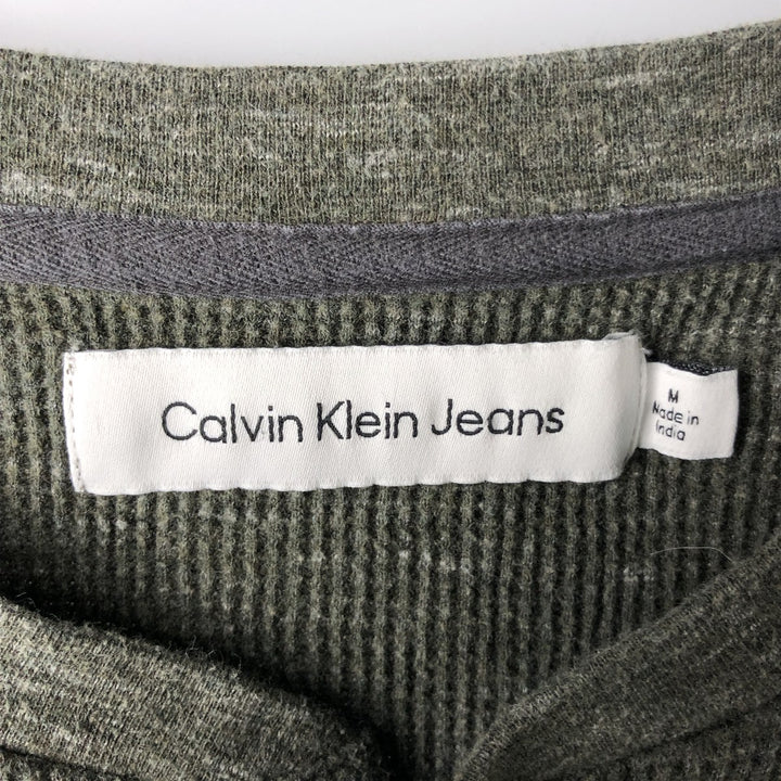 2000s~ Calvin Klein Jeans Henley Neck Thermal Long T-Shirt, Men's Size M cotton Khaki type Vintage Second Hand
