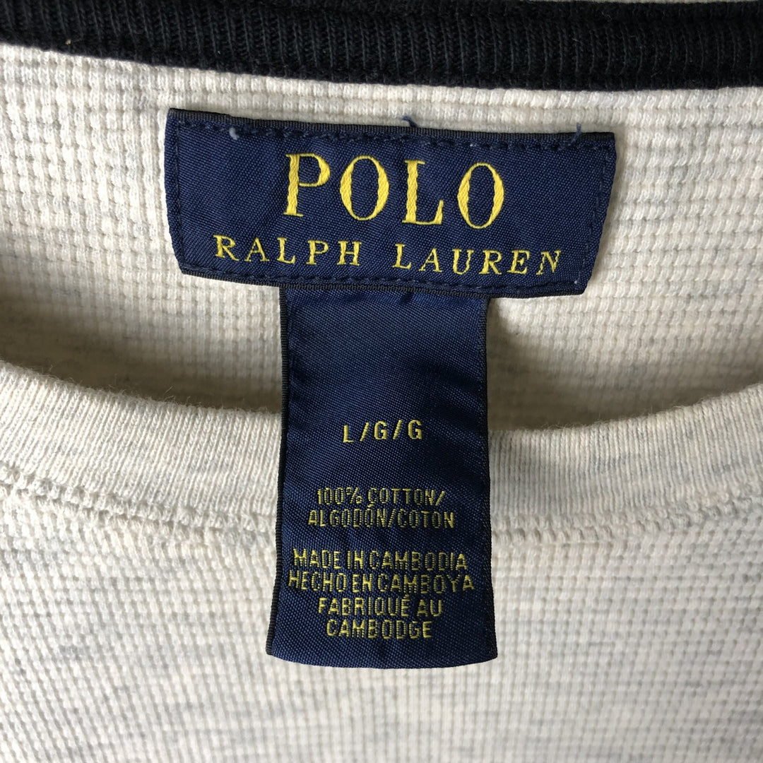 Ralph Lauren POLO RALPH LAUREN Thermal Long T-Shirt Men's Size L cotton ivory Vintage Second Hand