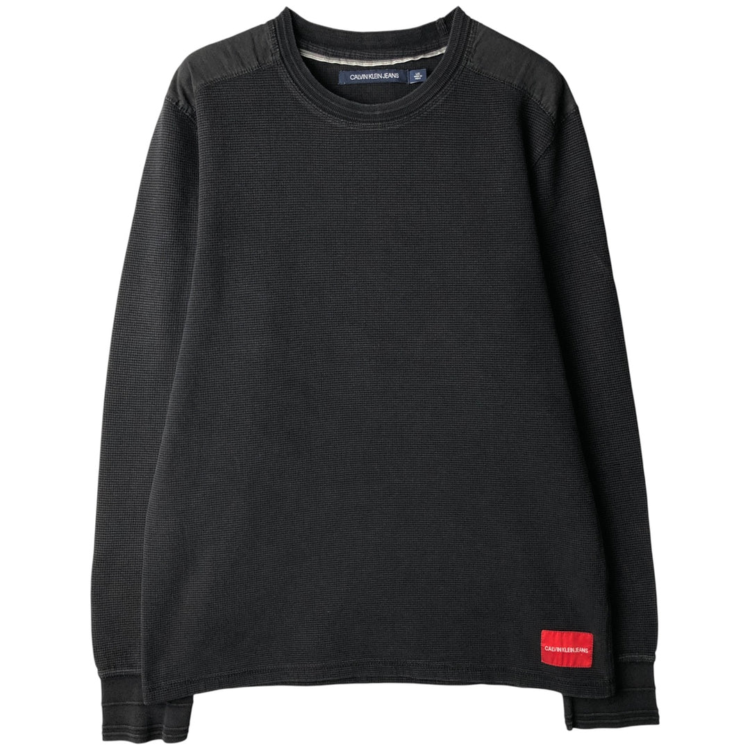 Vintage Calvin Klein Jeans Thermal Long T-Shirt, Waffle, Men's Size L cotton black type Vintage Second Hand