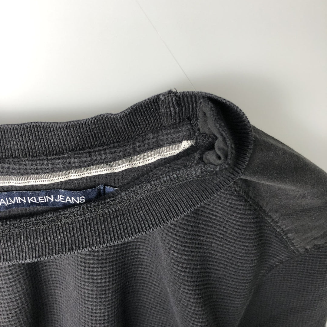 Vintage Calvin Klein Jeans Thermal Long T-Shirt, Waffle, Men's Size L cotton black type Vintage Second Hand