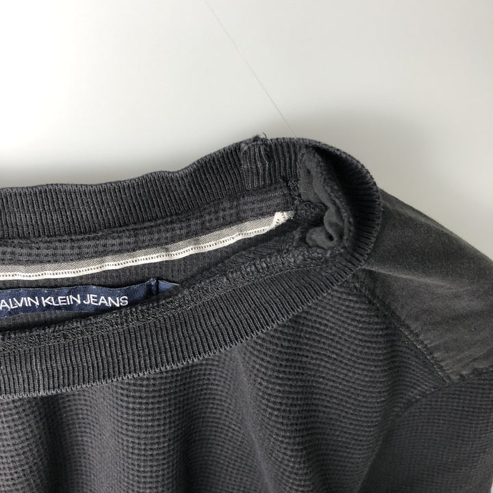Vintage Calvin Klein Jeans Thermal Long T-Shirt, Waffle, Men's Size L cotton black type Vintage Second Hand