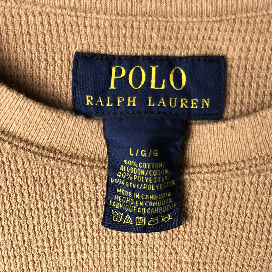 Ralph Lauren POLO RALPH LAUREN Thermal Long T-Shirt Men's Size L cotton beige type brown Vintage Second Hand