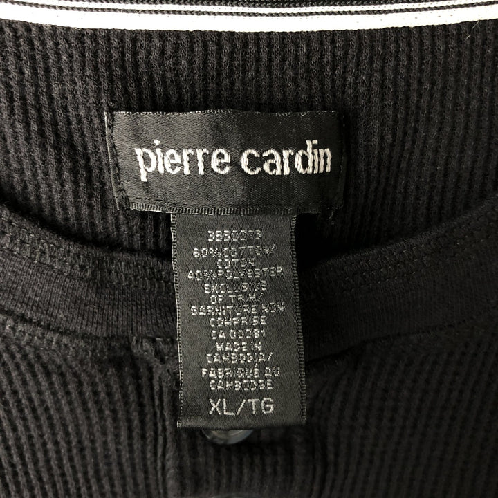 Pierre Cardin Henley neck thermal long T-shirt, men's XL cotton black type Vintage Second Hand