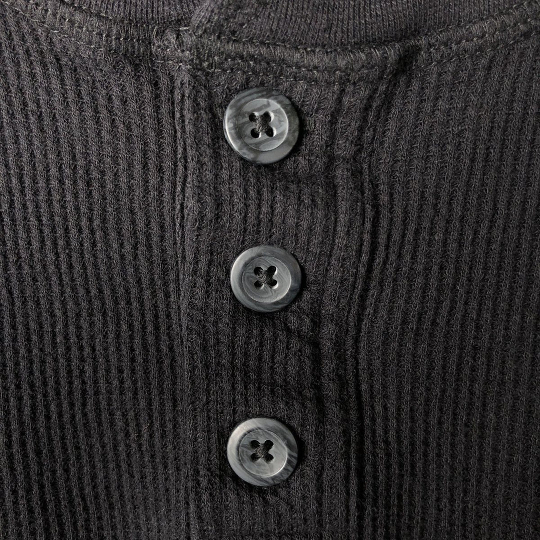 Pierre Cardin Henley neck thermal long T-shirt, men's XL cotton black type Vintage Second Hand