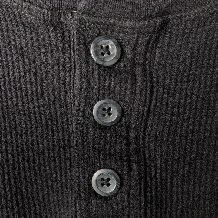 Pierre Cardin Henley neck thermal long T-shirt, men's XL cotton black type Vintage Second Hand