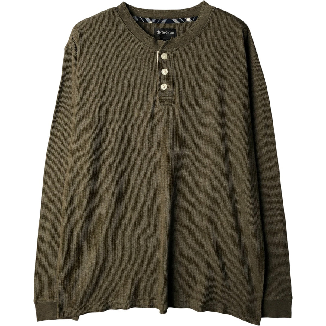 Pierre Cardin Henley neck thermal long T-shirt, men's size L cotton Khaki type Vintage Second Hand
