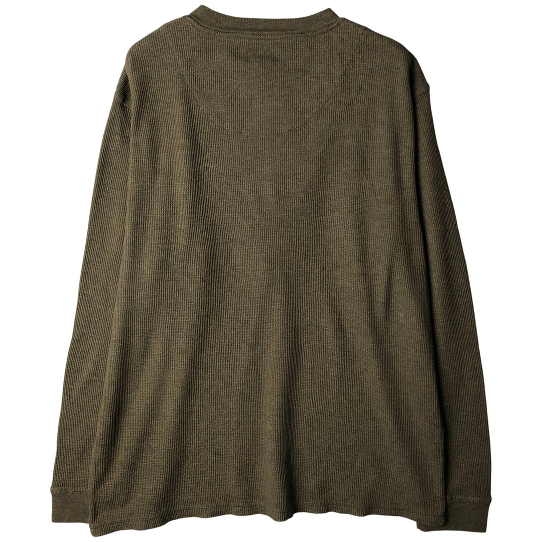 Pierre Cardin Henley neck thermal long T-shirt, men's size L cotton Khaki type Vintage Second Hand