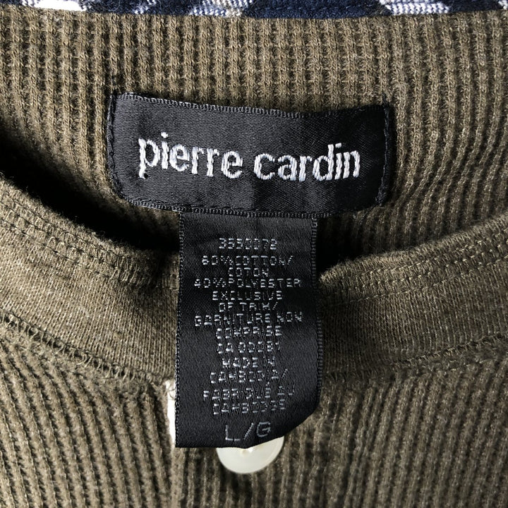 Pierre Cardin Henley neck thermal long T-shirt, men's size L cotton Khaki type Vintage Second Hand