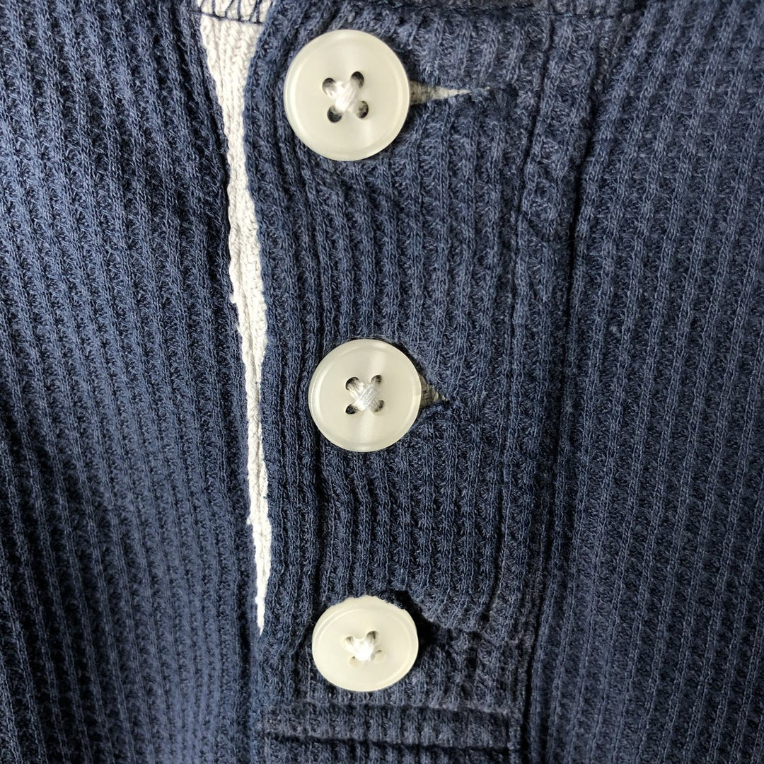 Pierre Cardin Henley neck thermal long T-shirt, men's size M cotton navy blue type Vintage Second Hand