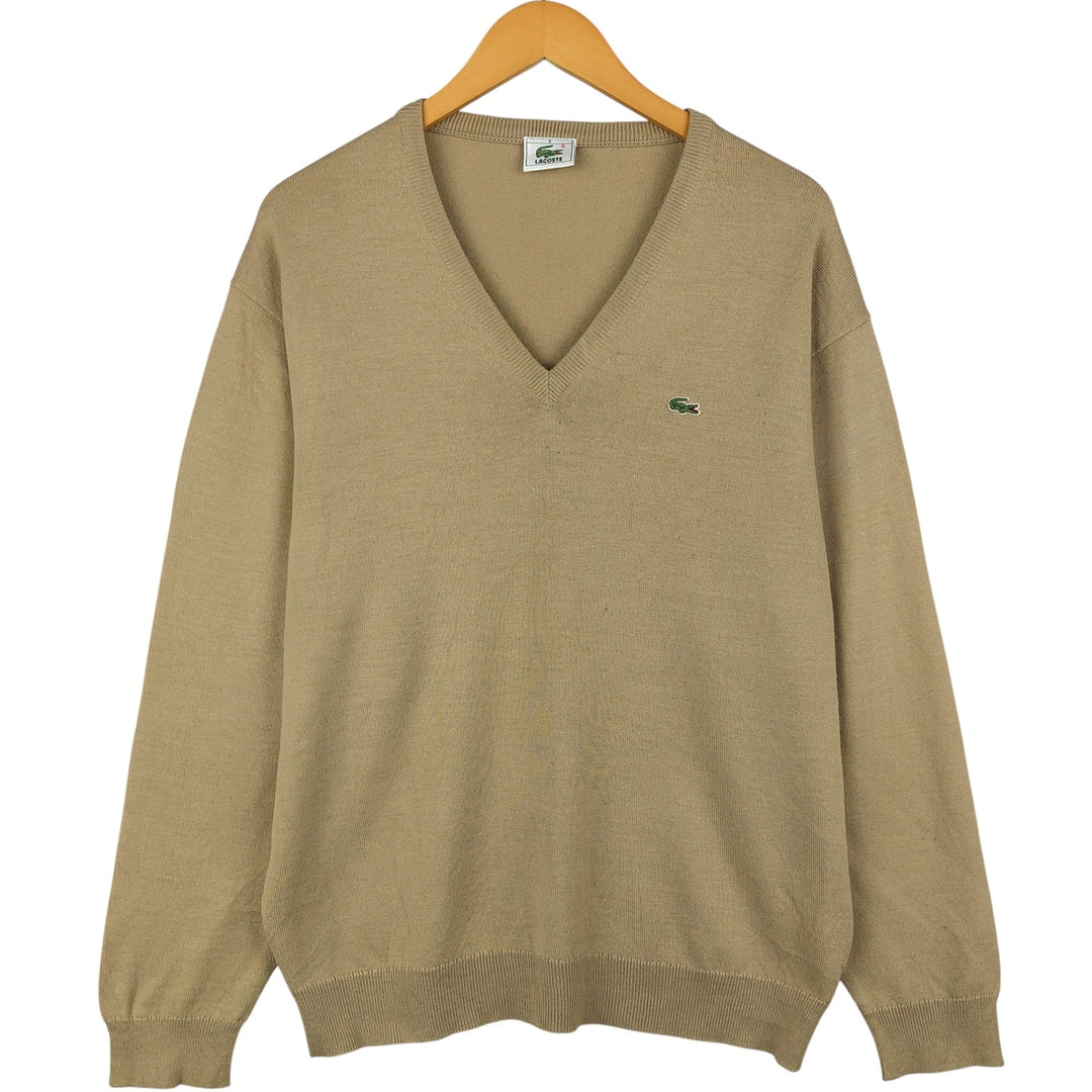 Lacoste V-neck acrylic and wool knit sweater, size 6, men's XL wool Beige type Vintage Second Hand