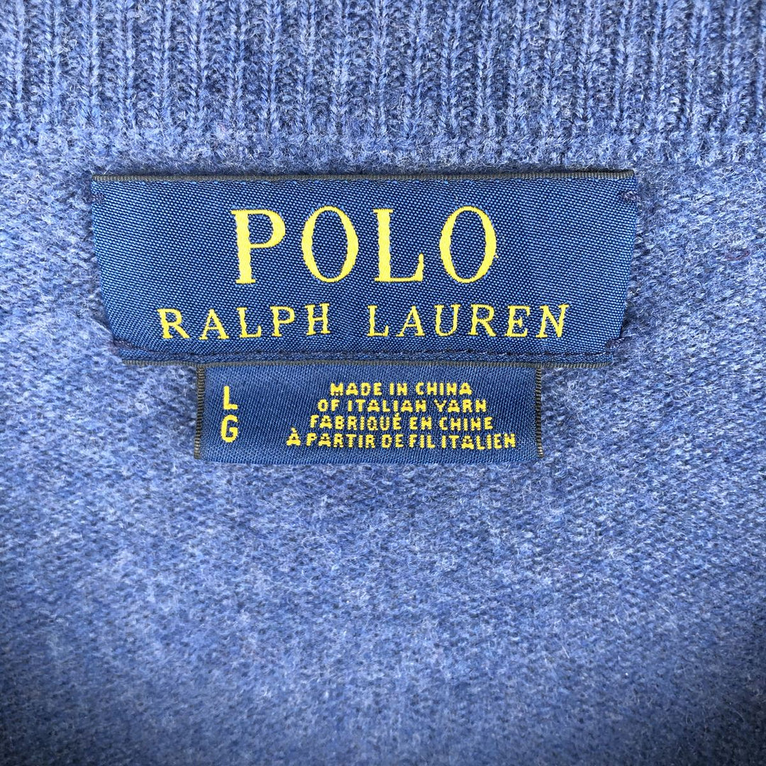 Ralph Lauren POLO RALPH LAUREN merino wool knit sweater, men's size L Merino wool blue type Vintage Second Hand