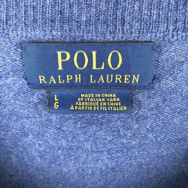 Ralph Lauren POLO RALPH LAUREN merino wool knit sweater, men's size L Merino wool blue type Vintage Second Hand