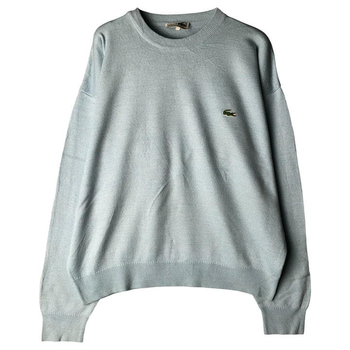Vintage 1970'S Lacoste wool knit sweater, made in Spain, size 5 (men's L), crew neck. wool Blue type light blue Vintage Second Hand