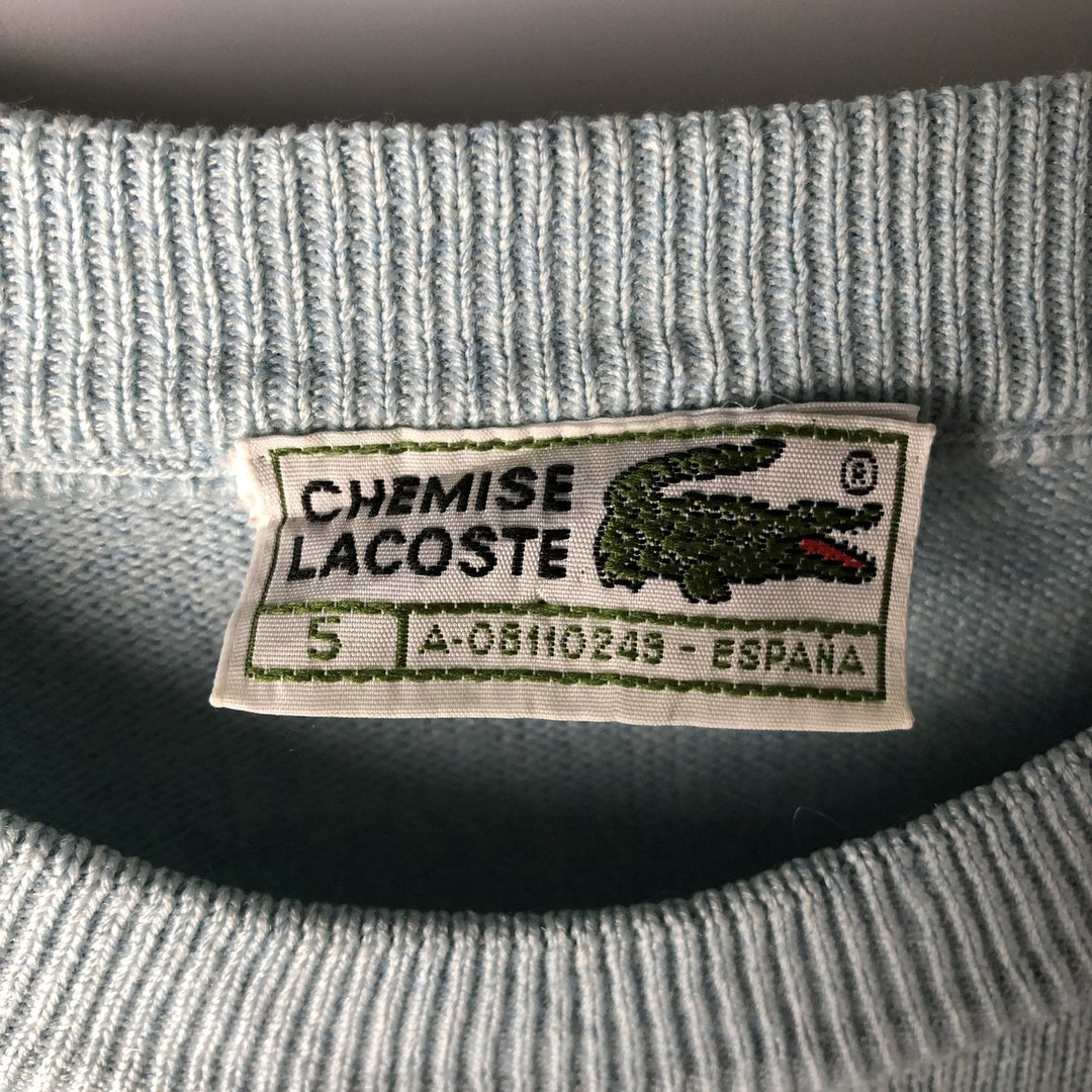 Vintage 1970'S Lacoste wool knit sweater, made in Spain, size 5 (men's L), crew neck. wool Blue type light blue Vintage Second Hand