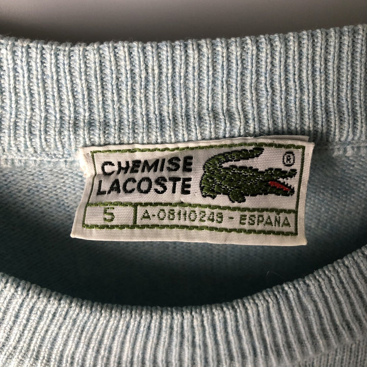 Vintage 1970'S Lacoste wool knit sweater, made in Spain, size 5 (men's L), crew neck. wool Blue type light blue Vintage Second Hand