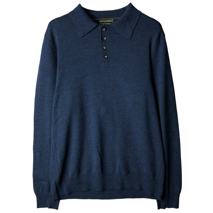 Eddie Bauer polo knit sweater, men's size M Merino wool navy blue type Vintage Second Hand
