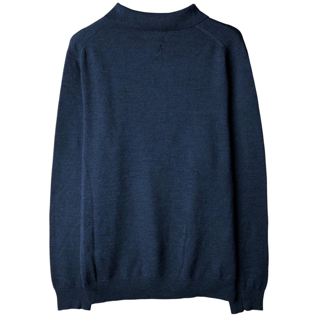 Eddie Bauer polo knit sweater, men's size M Merino wool navy blue type Vintage Second Hand