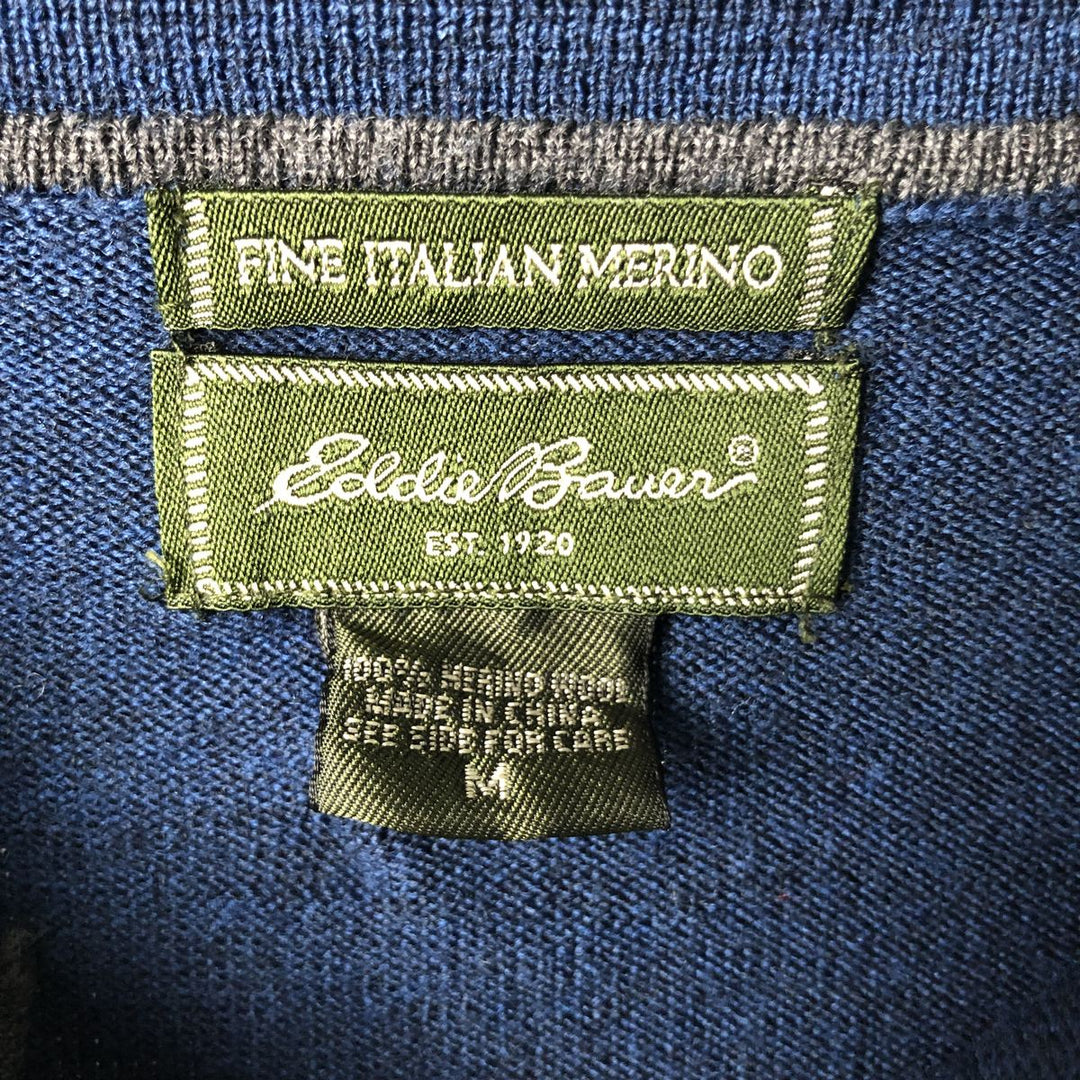 Eddie Bauer polo knit sweater, men's size M Merino wool navy blue type Vintage Second Hand