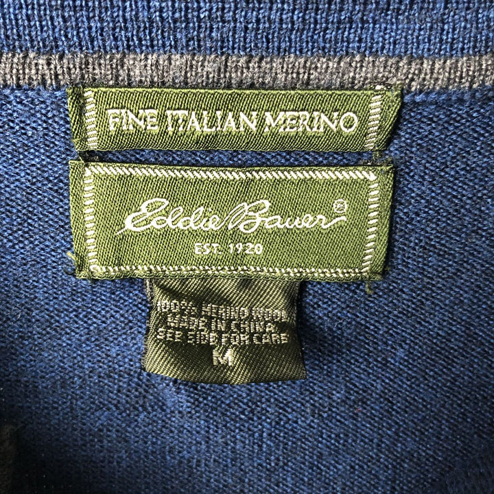 Eddie Bauer polo knit sweater, men's size M Merino wool navy blue type Vintage Second Hand