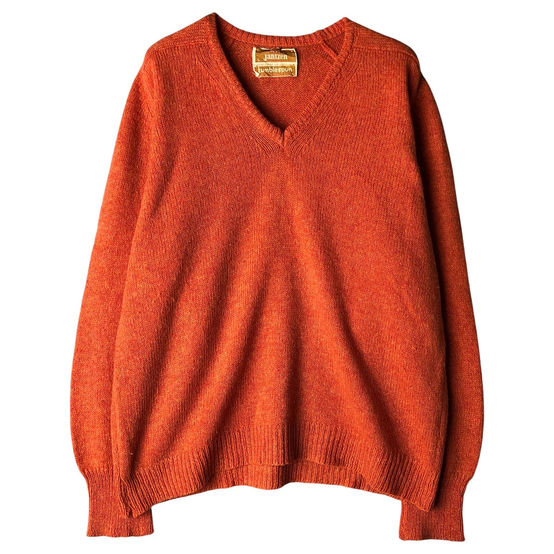 Vintage 60s-70'S Jantzen V-neck knit sweater, made in the USA, size L, men's unclear orange type Vintage Second Hand