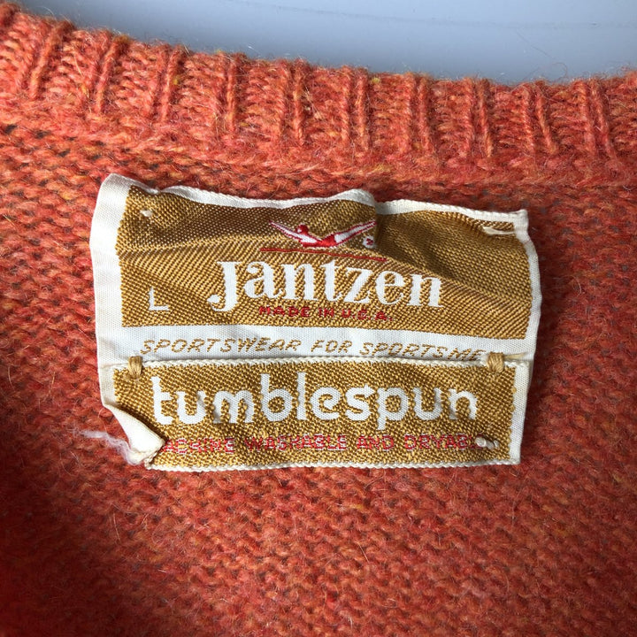 Vintage 60s-70'S Jantzen V-neck knit sweater, made in the USA, size L, men's unclear orange type Vintage Second Hand