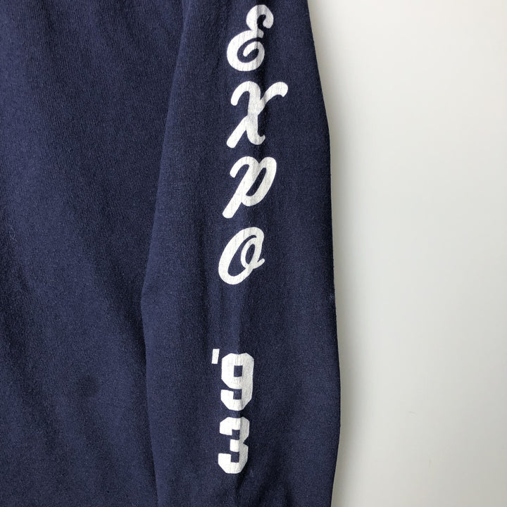 90'S Fruit of the Loom Long Sleeve T-Shirt, Made in USA, Men's Size L, Vintage cotton navy blue type Vintage Second Hand